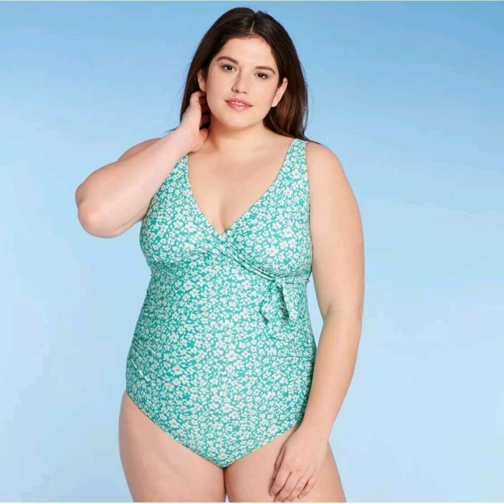 Women's Plus Size One Piece Swimsuit - Kona Sol, Green Floral